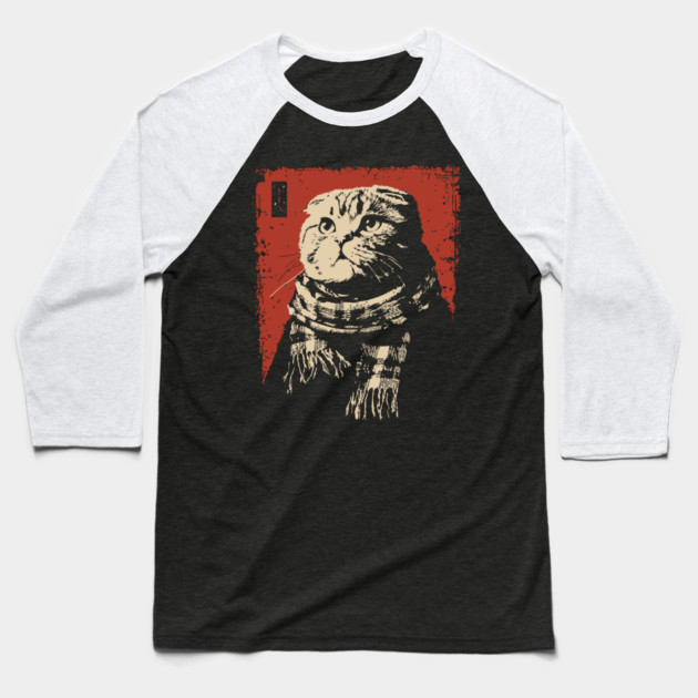 Dapper Scottish Fold Cat Gentleman with Scarf Baseball T-Shirt by TuncGK