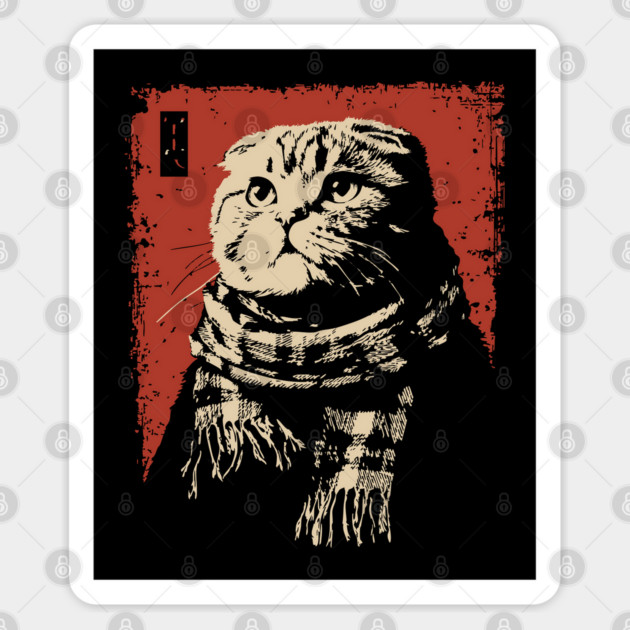 Dapper Scottish Fold Cat Gentleman with Scarf Sticker by TuncGK