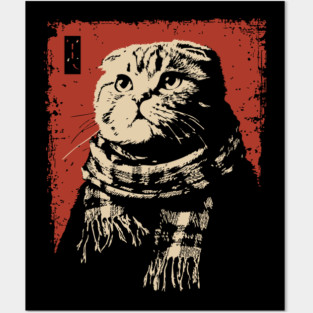 Dapper Scottish Fold Cat Gentleman with Scarf Posters and Art