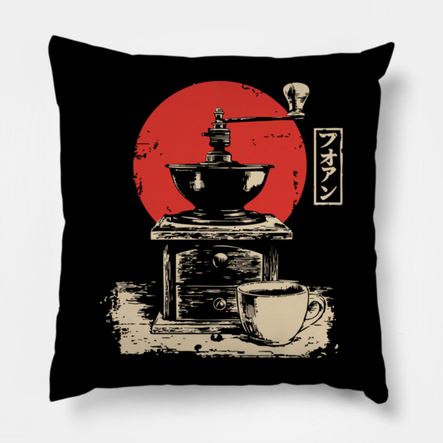 Vintage Coffee Grinder and Cup Japanese Art Pillow by TuncGK