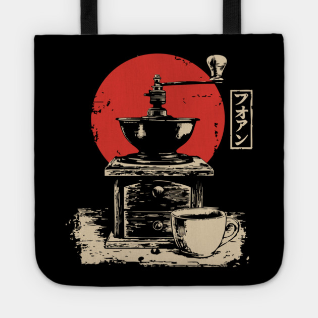 Vintage Coffee Grinder and Cup Japanese Art Tote by TuncGK