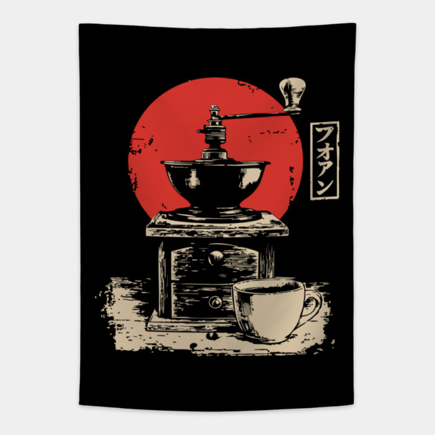Vintage Coffee Grinder and Cup Japanese Art Tapestry by TuncGK