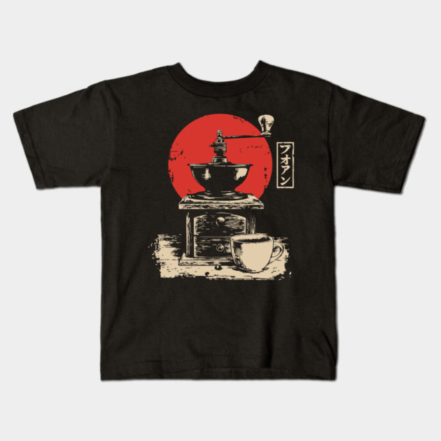 Vintage Coffee Grinder and Cup Japanese Art Kids T-Shirt by TuncGK