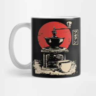 Vintage Coffee Grinder and Cup Japanese Art Mug