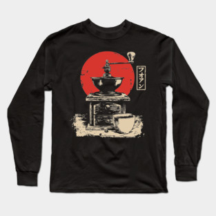 Vintage Coffee Grinder and Cup Japanese Art Long Sleeve T-Shirt