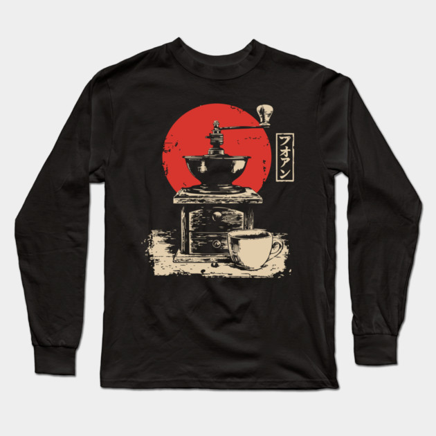 Vintage Coffee Grinder and Cup Japanese Art Long Sleeve T-Shirt by TuncGK