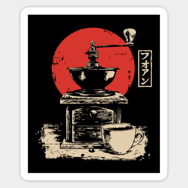 Vintage Coffee Grinder and Cup Japanese Art Magnet by TuncGK