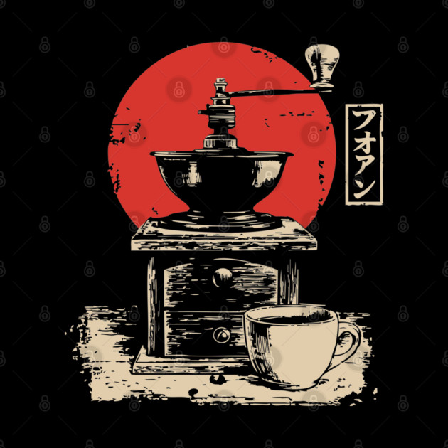 Vintage Coffee Grinder and Cup Japanese Art by TuncGK