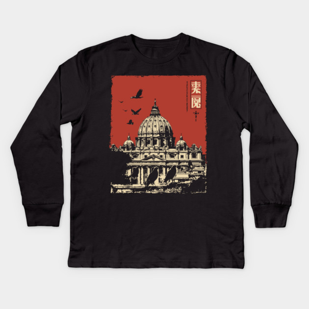 Vatican City St. Peter's Basilica Vintage Art Kids Long Sleeve T-Shirt by TuncGK