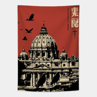 Vatican City St. Peter's Basilica Vintage Art Tapestry