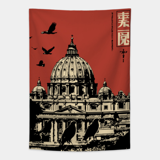 Vatican City St. Peter's Basilica Vintage Art Tapestry by TuncGK