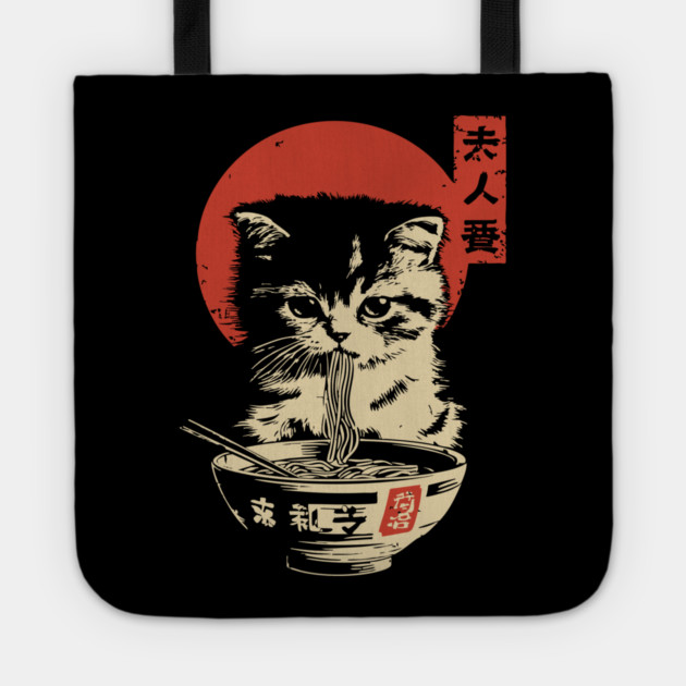 Cute Tabby Cat Eating Ramen Vintage Ukiyo-e Tote by TuncGK