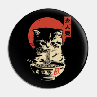 Cute Tabby Cat Eating Ramen Vintage Ukiyo-e Pin