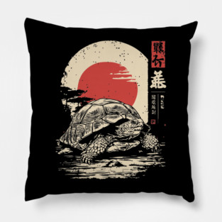 Wise Tortoise Vintage Japanese Ukiyo-e Art Pillow