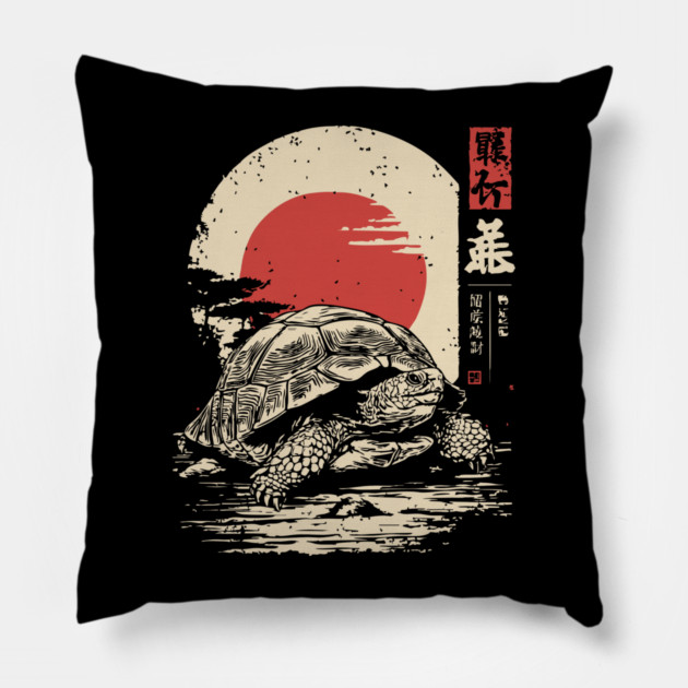 Wise Tortoise Vintage Japanese Ukiyo-e Art Pillow by TuncGK