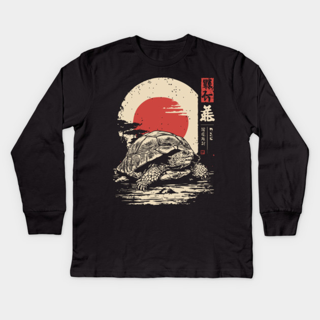 Wise Tortoise Vintage Japanese Ukiyo-e Art Kids Long Sleeve T-Shirt by TuncGK