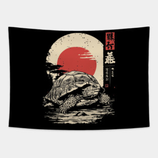 Wise Tortoise Vintage Japanese Ukiyo-e Art Tapestry