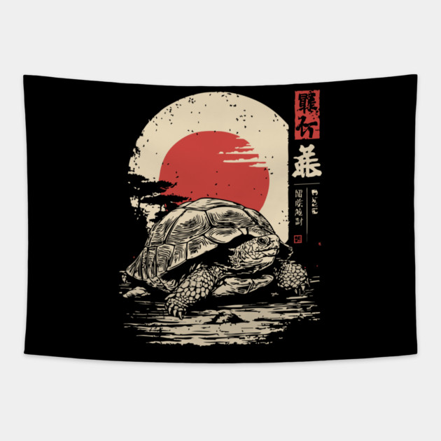 Wise Tortoise Vintage Japanese Ukiyo-e Art Tapestry by TuncGK