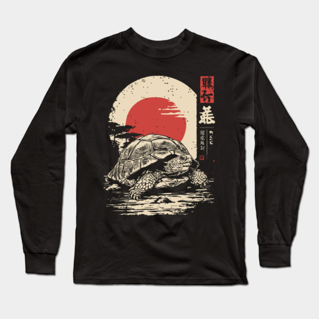 Wise Tortoise Vintage Japanese Ukiyo-e Art Long Sleeve T-Shirt by TuncGK