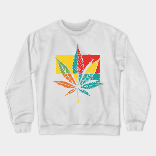 Retro Pop Art Cannabis Leaf 70s Style Crewneck Sweatshirt by TuncGK