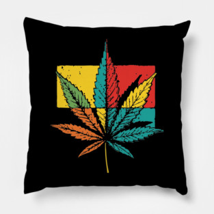 Retro Pop Art Cannabis Leaf 70s Style Pillow