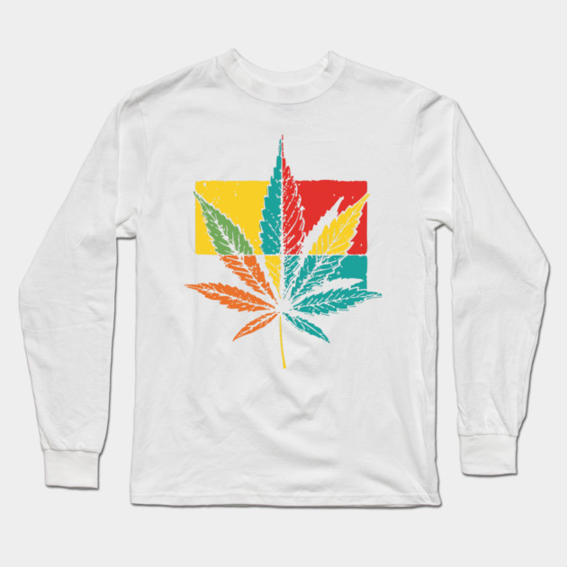 Retro Pop Art Cannabis Leaf 70s Style Long Sleeve T-Shirt by TuncGK