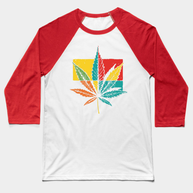Retro Pop Art Cannabis Leaf 70s Style Baseball T-Shirt by TuncGK