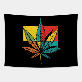 Retro Pop Art Cannabis Leaf 70s Style Tapestry