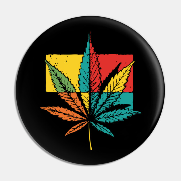 Retro Pop Art Cannabis Leaf 70s Style Pin by TuncGK