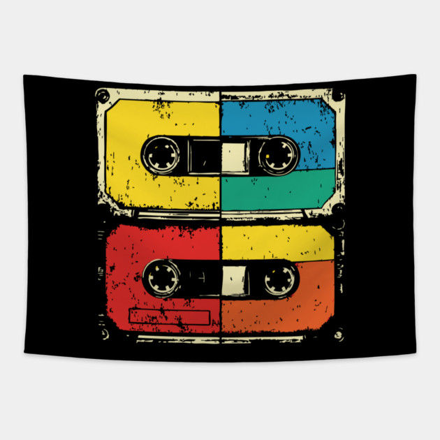 Retro Cassette Tape Pop Art 80s Music Tapestry by TuncGK