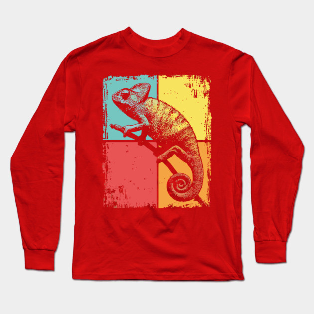 Cool Chameleon Reptile Retro Pop Art Print Long Sleeve T-Shirt by TuncGK