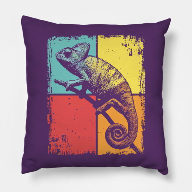 Cool Chameleon Reptile Retro Pop Art Print Pillow by TuncGK