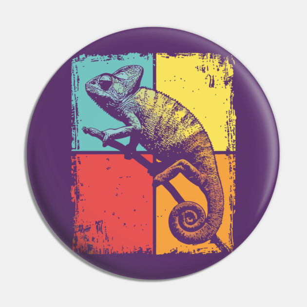 Cool Chameleon Reptile Retro Pop Art Print Pin by TuncGK