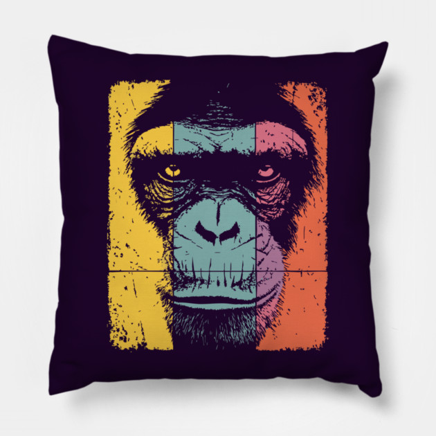 Smart Chimpanzee Face Pop Art for Kids Pillow by TuncGK