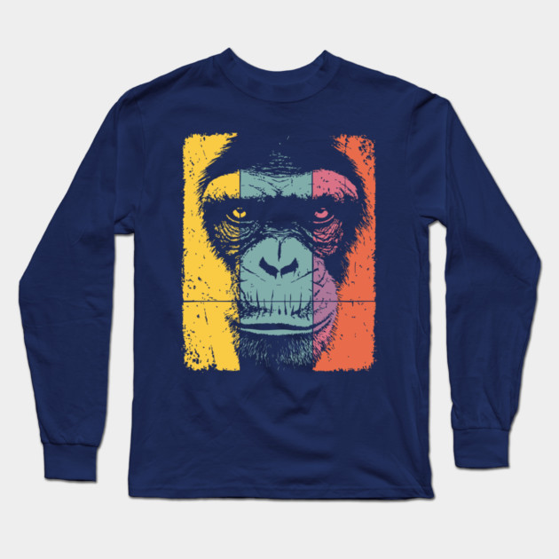 Smart Chimpanzee Face Pop Art for Kids Long Sleeve T-Shirt by TuncGK