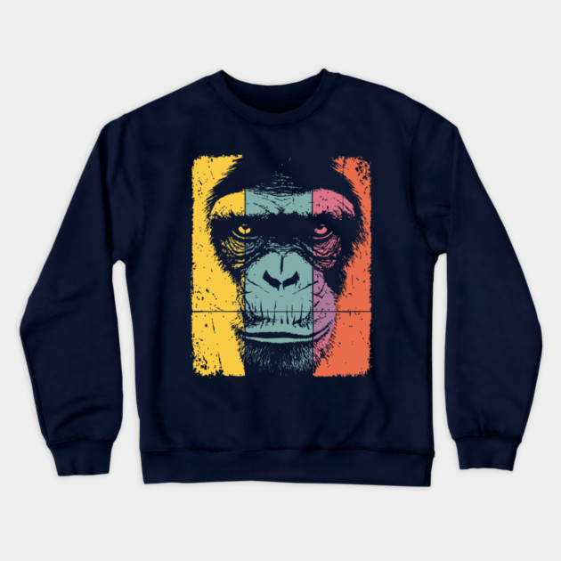 Smart Chimpanzee Face Pop Art for Kids Crewneck Sweatshirt by TuncGK