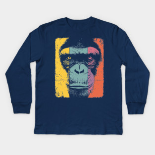 Smart Chimpanzee Face Pop Art for Kids Kids Long Sleeve T-Shirt