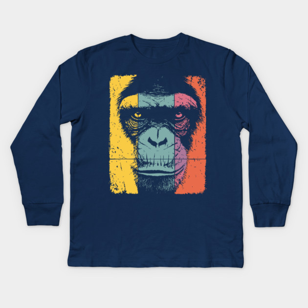 Smart Chimpanzee Face Pop Art for Kids Kids Long Sleeve T-Shirt by TuncGK