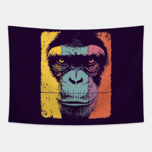 Smart Chimpanzee Face Pop Art for Kids Tapestry