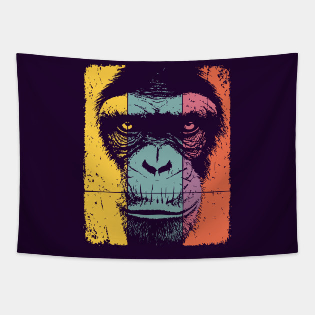 Smart Chimpanzee Face Pop Art for Kids Tapestry by TuncGK