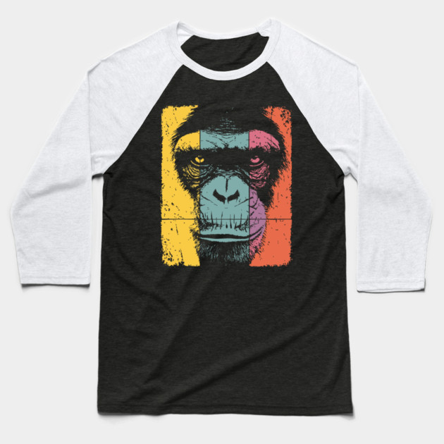 Smart Chimpanzee Face Pop Art for Kids Baseball T-Shirt by TuncGK