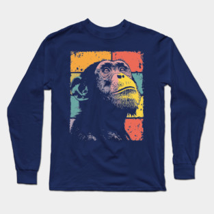 Retro Jungle Chimp Cool Pop Art Animal Long Sleeve T-Shirt
