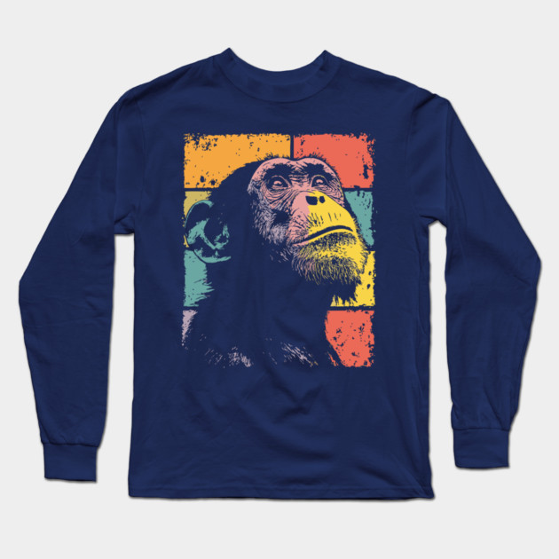 Retro Jungle Chimp Cool Pop Art Animal Long Sleeve T-Shirt by TuncGK