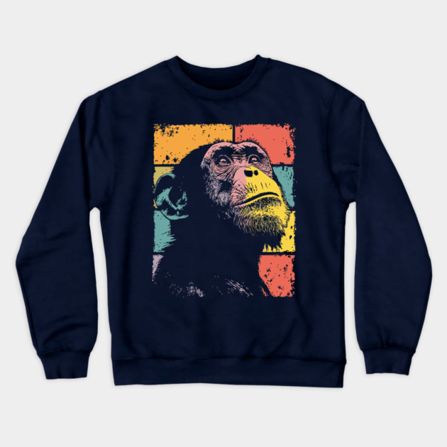 Retro Jungle Chimp Cool Pop Art Animal Crewneck Sweatshirt by TuncGK
