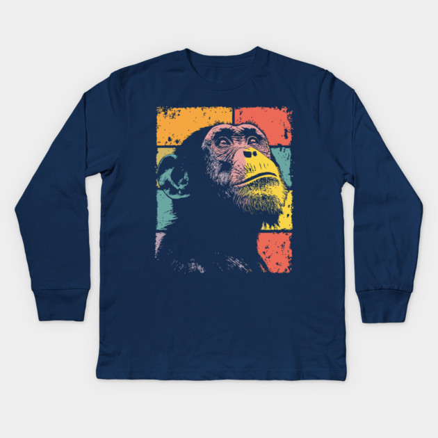 Retro Jungle Chimp Cool Pop Art Animal Kids Long Sleeve T-Shirt by TuncGK