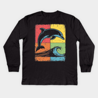 Jumping Dolphin Pop Art for Kids | Ocean Animal Kids Long Sleeve T-Shirt