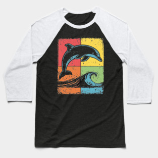 Jumping Dolphin Pop Art for Kids | Ocean Animal Baseball T-Shirt