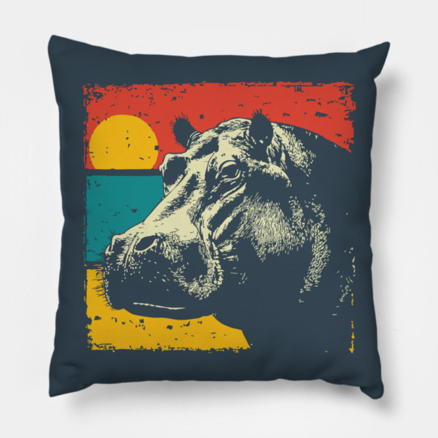 Colorful Hippo Face Pop Art for Zoo Lovers Pillow by TuncGK