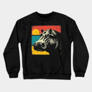 Colorful Hippo Face Pop Art for Zoo Lovers Crewneck Sweatshirt