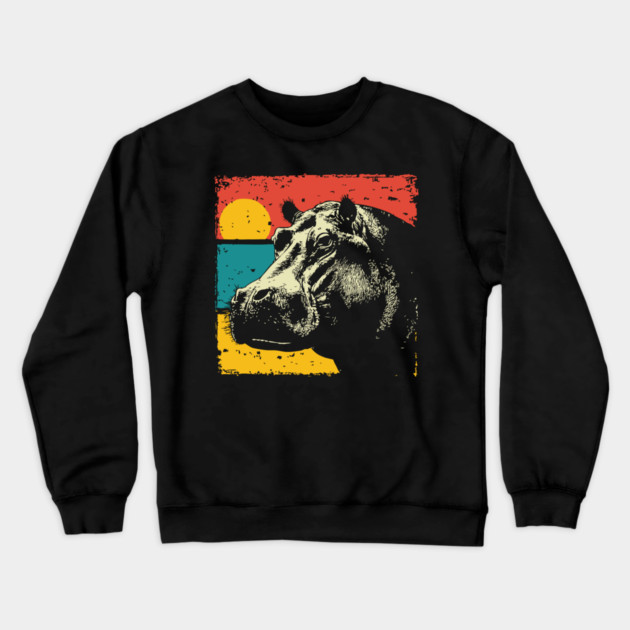 Colorful Hippo Face Pop Art for Zoo Lovers Crewneck Sweatshirt by TuncGK